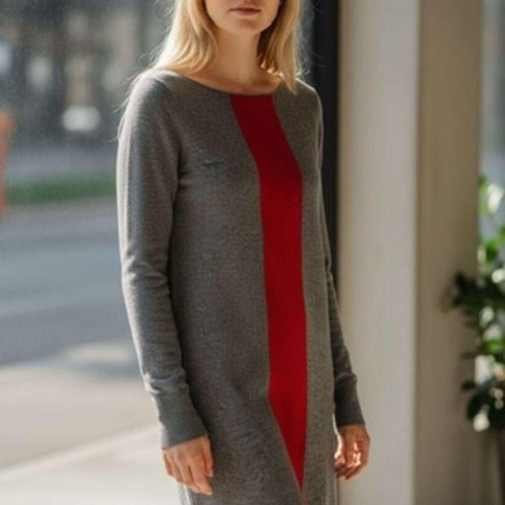 GC Club Monaco 100%Cashmere Gray with Red Long Sleeve Dress Size M